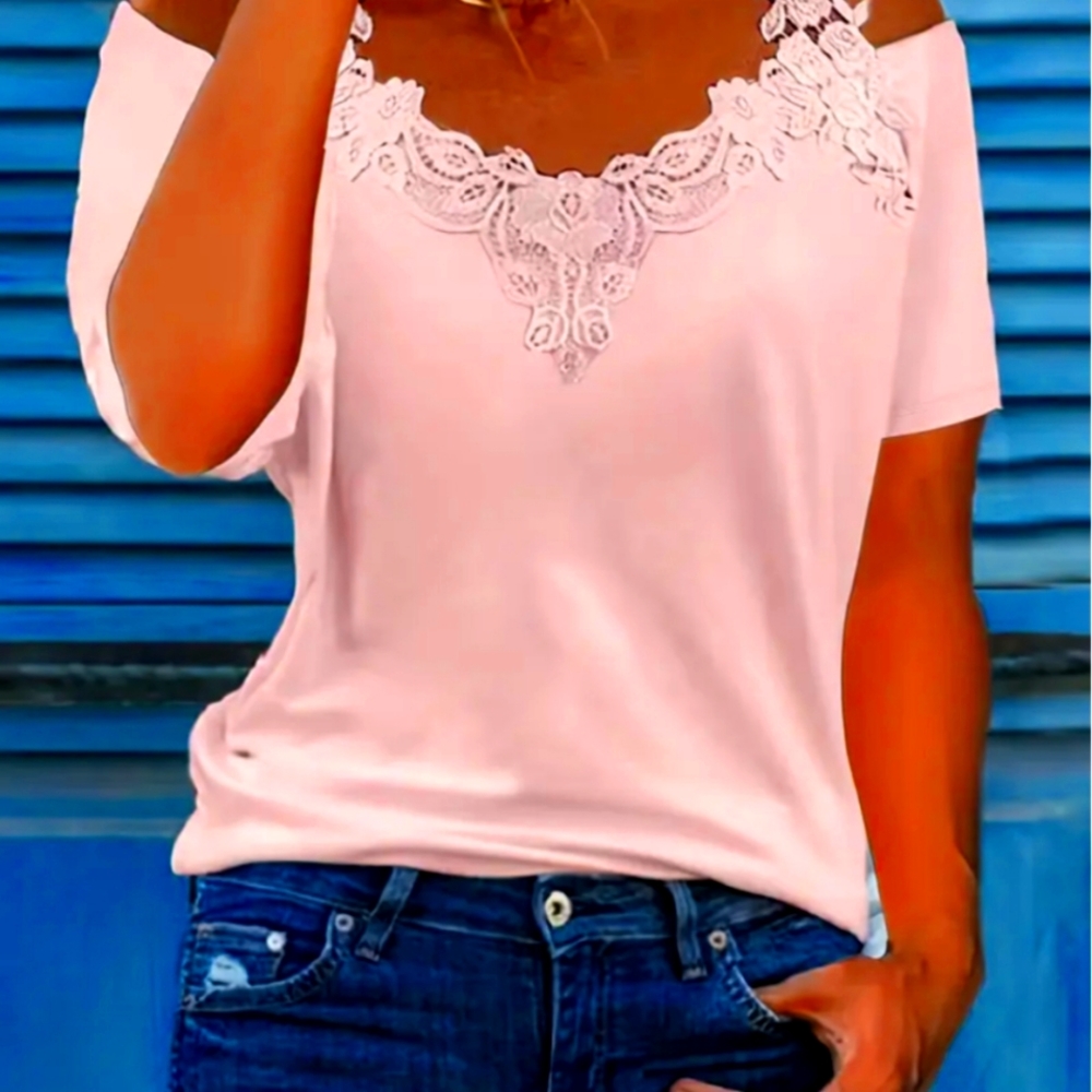 JUST LISTED  New Light Pink Top with Lacey Neckline